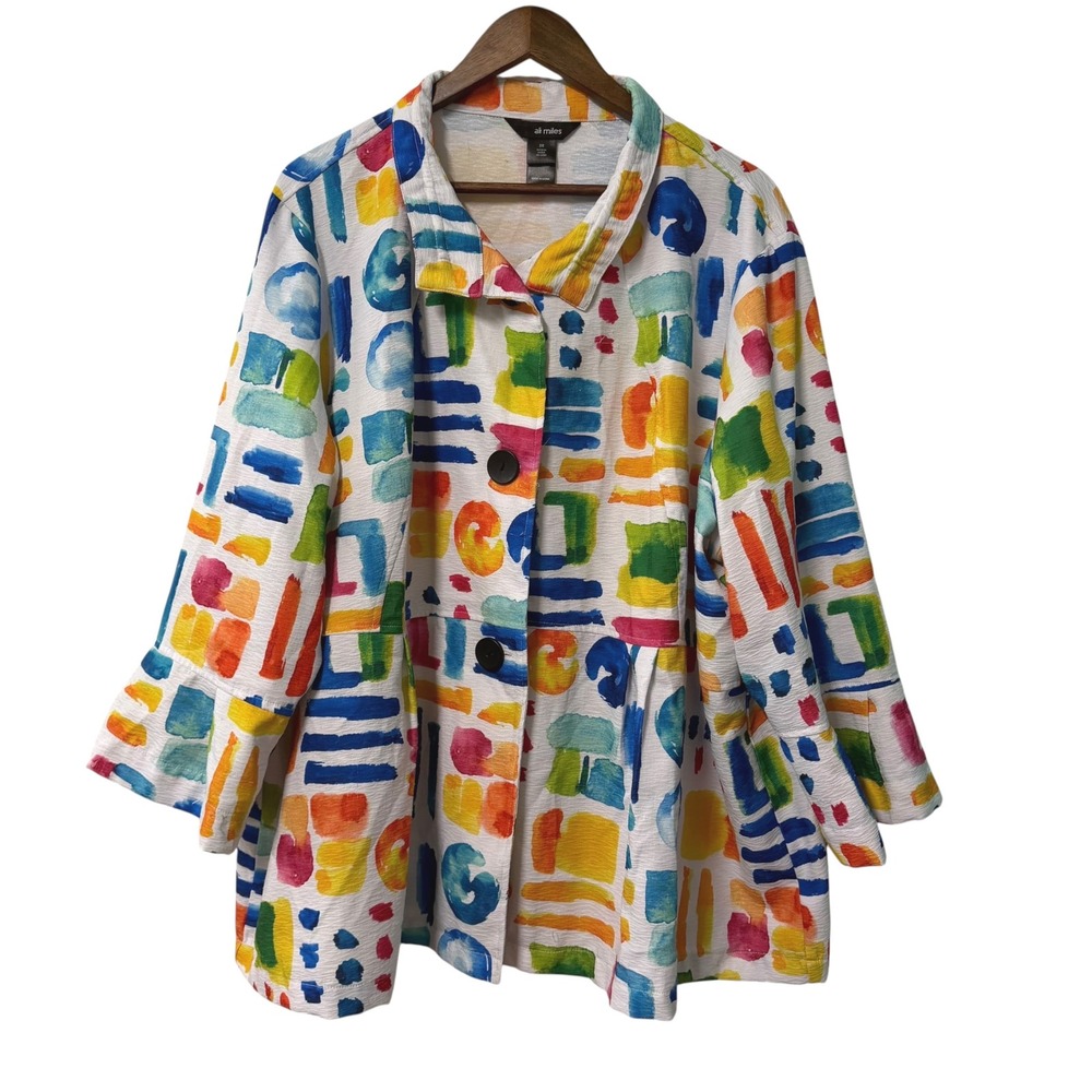 Ali Miles Lightweight Jacket Women 3X Abstract Geometric Multicolor Art to Wear